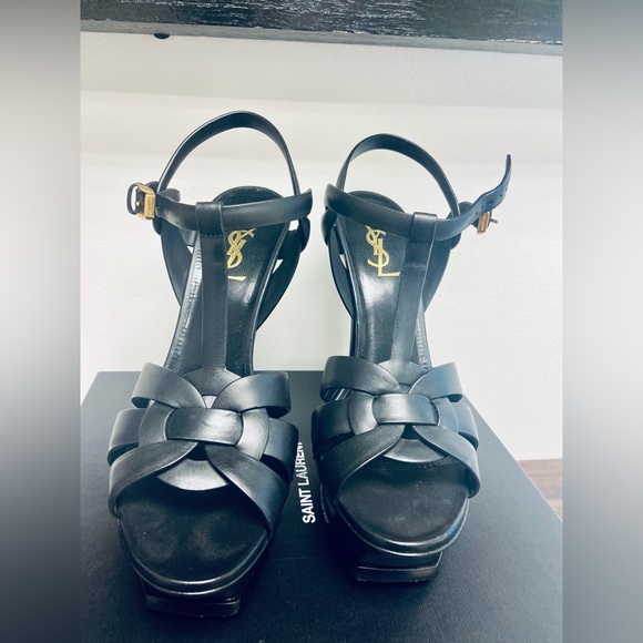 Saint Laurent Tribute 105 Leather Platform Sandal, Sz 9.5 - Picture 3 of 14